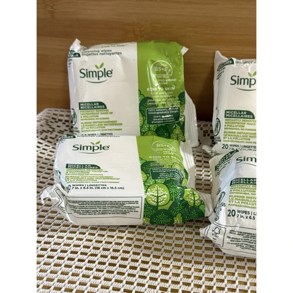 Simple Kind To Skin Cleansing Makeup Remover Wipes - Vegan Facial Cleanser...